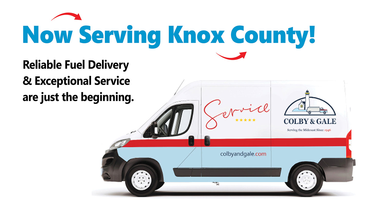 A colby and gale truck with text saying now serving Knox County!