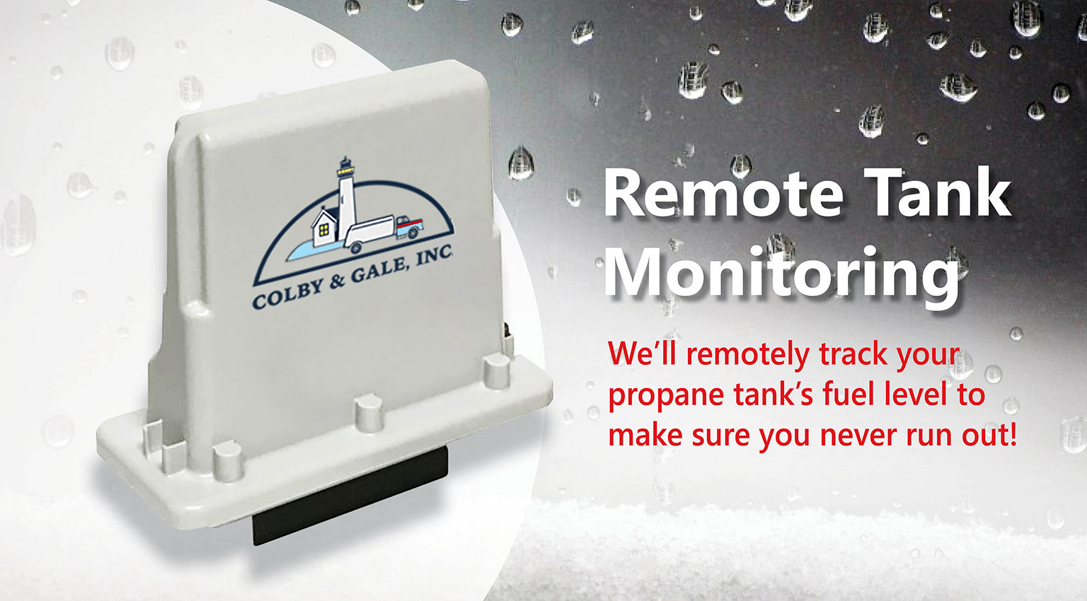 A wireless remote propane tank monitor sitting in snow and rain.